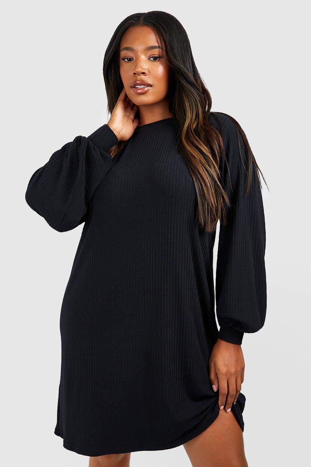 

Платье свободного кроя из мягкой рубчатой ​​ткани плюс boohoo, черный