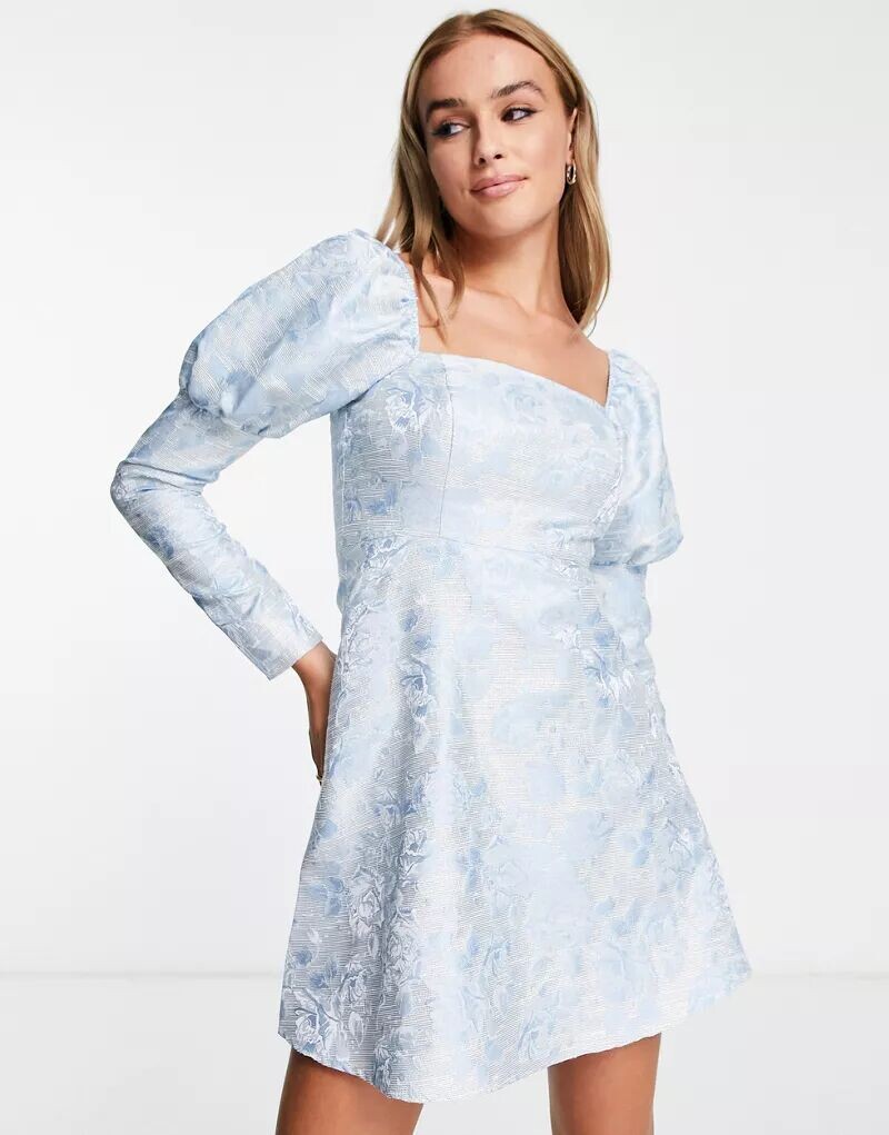 

Синее жаккардовое платье мини с объемными рукавами Miss Selfridge