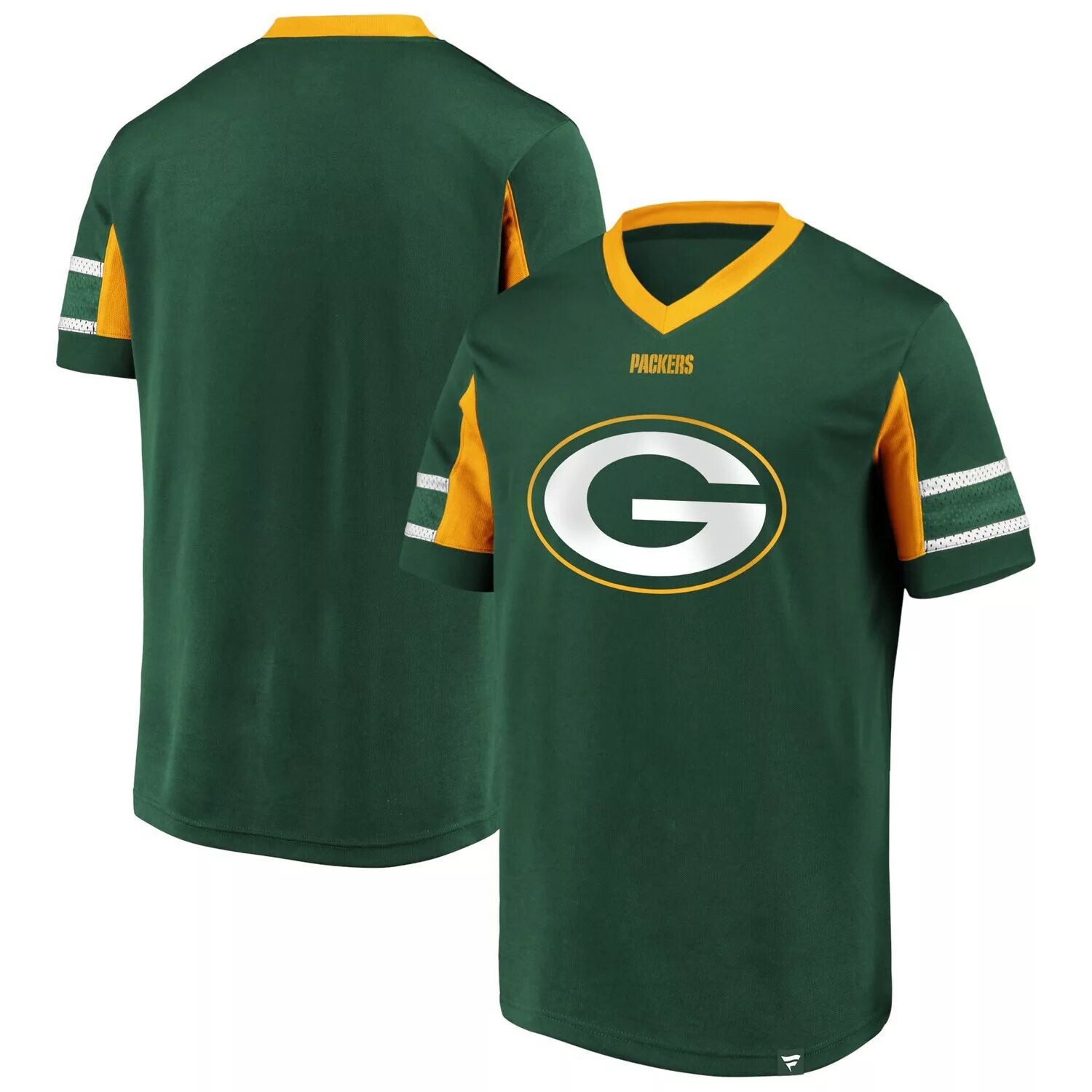

Мужская зеленая брендовая футболка Fanatics с v-образным вырезом и логотипом Green Bay Packers Iconic Hashmark, Зеленый