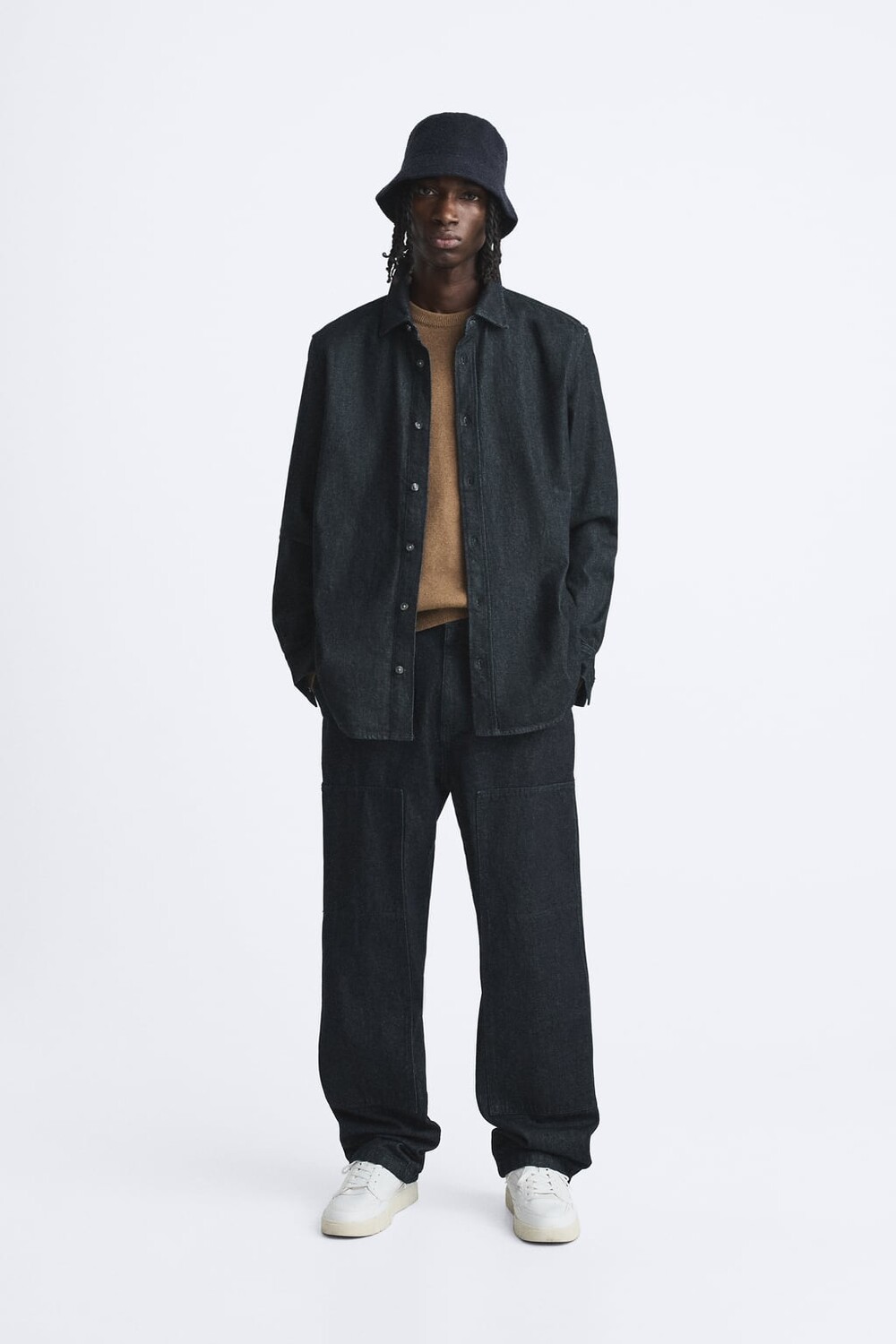 

Джинсовая рубашка из хлопка ZARA, синий