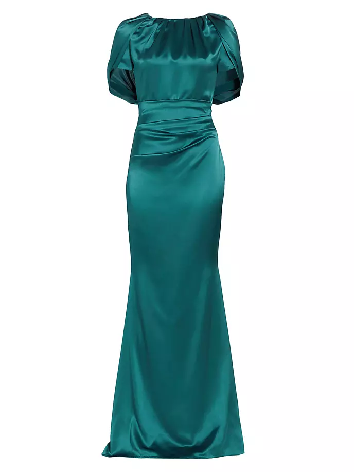 Атласное платье с накидкой на спине Talbot Runhof, цвет galapagos