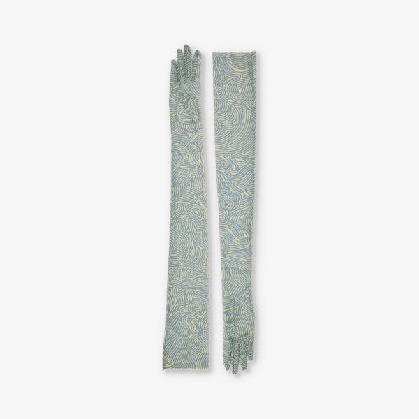 Перчатки длиной до локтя из эластичной сетки с геометрическим принтом Dries Van Noten, хаки