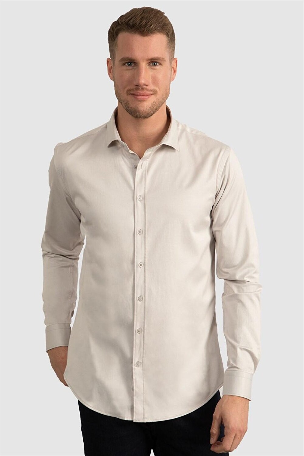 

Мужская серая рубашка Slim Fit из лайкры и хлопка с атласом TUDORS