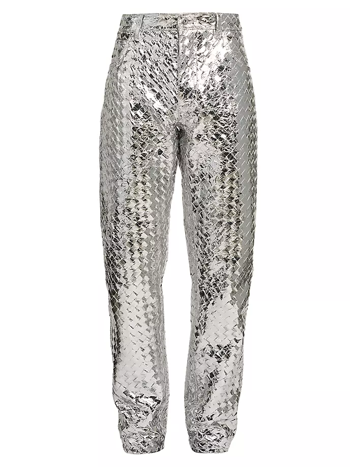 

Брюки из ламинированной кожи Bottega Veneta, цвет silver