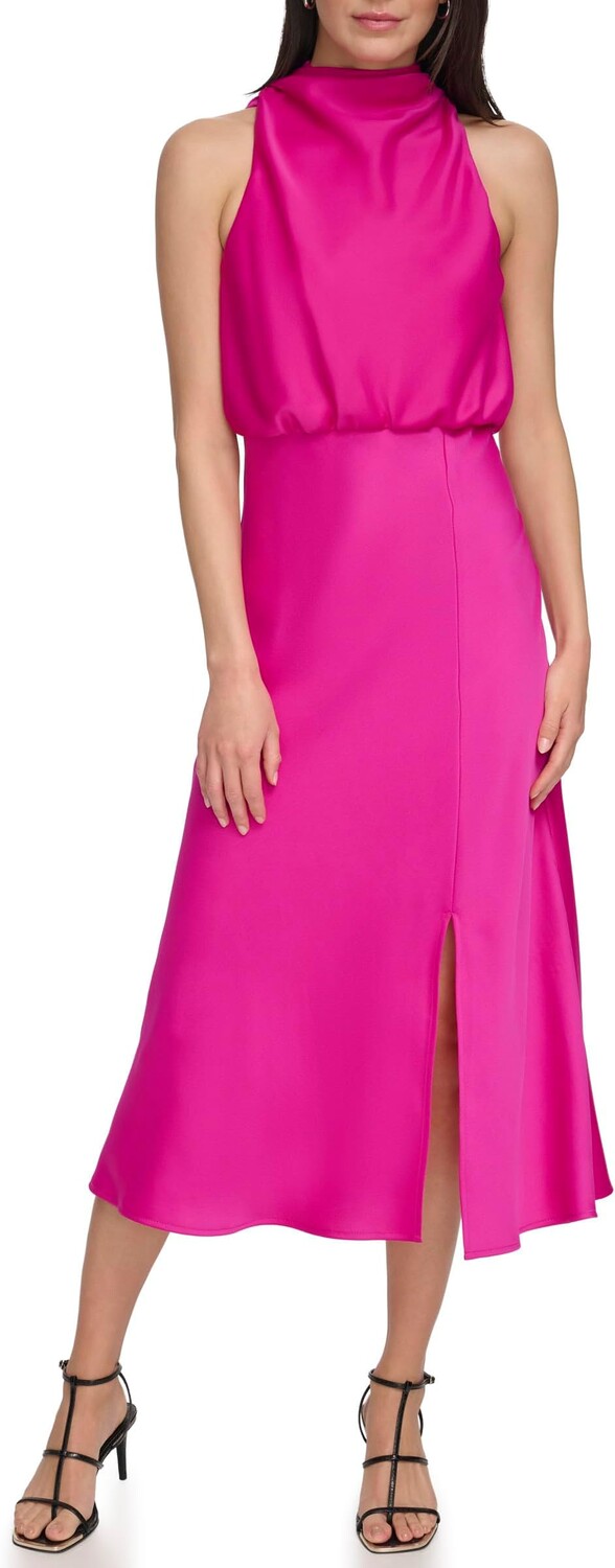 Атласное платье миди без рукавов DKNY, цвет Electric Fuchsia