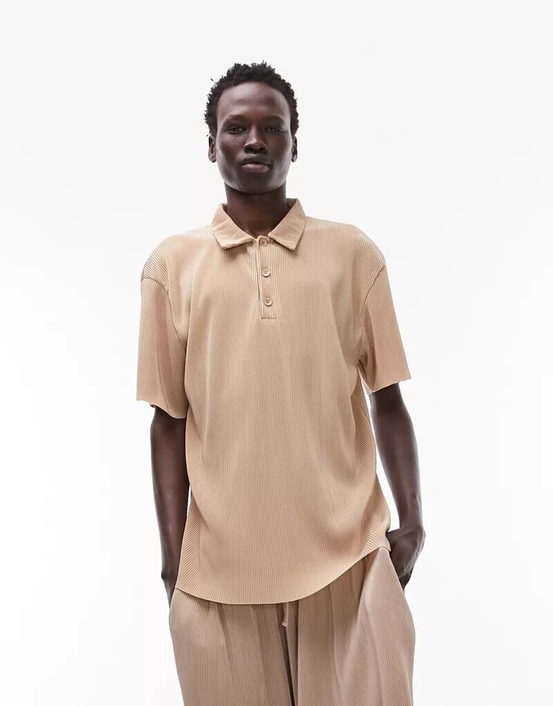 

Плиссированная рубашка-поло оверсайз Topman с камнем