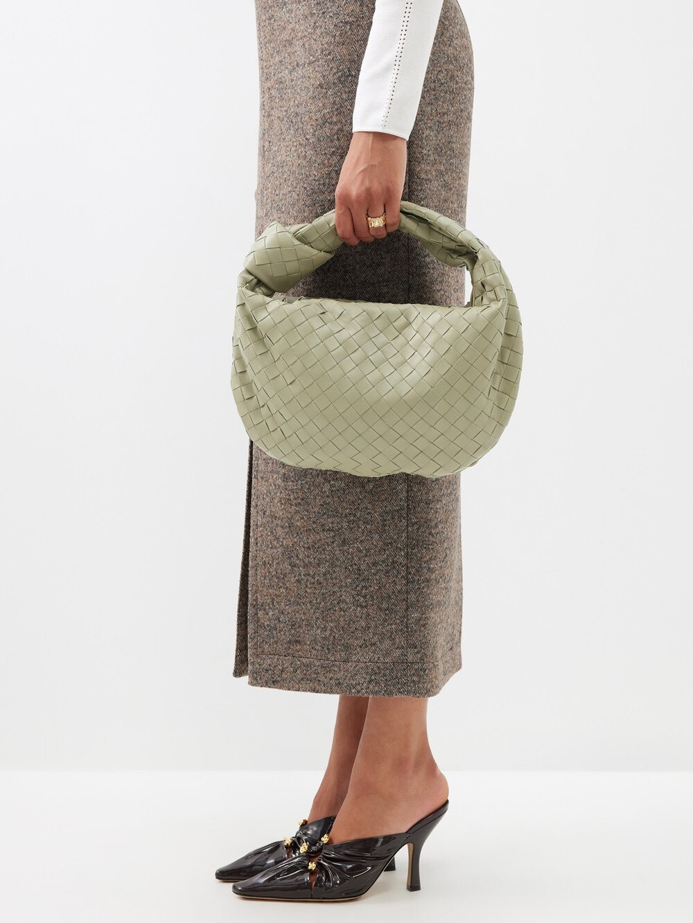 

Кожаная сумка через плечо jodie teen intrecciato Bottega Veneta, хаки бежевый