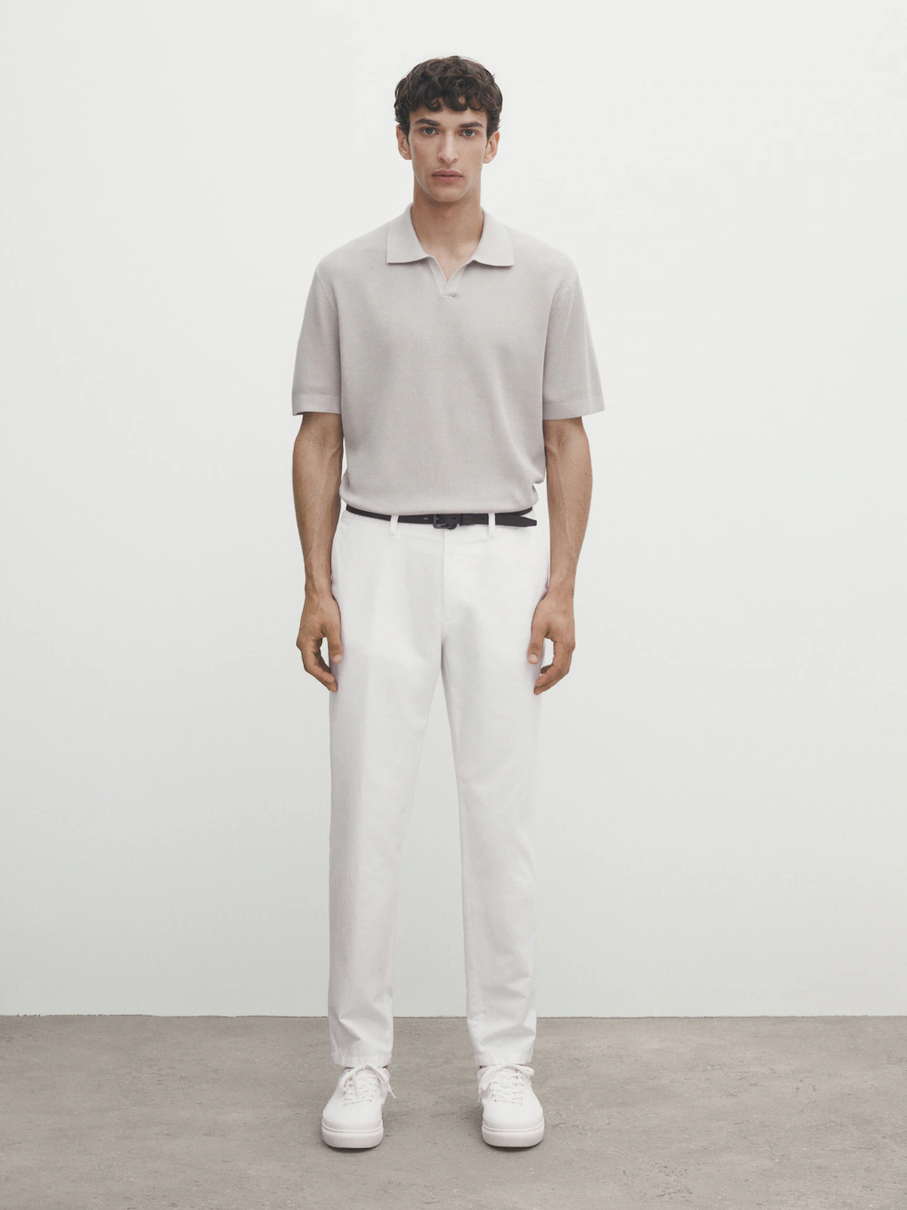

Свитер поло из микротрикотажа с вертикальной текстурой Massimo Dutti, бежевый
