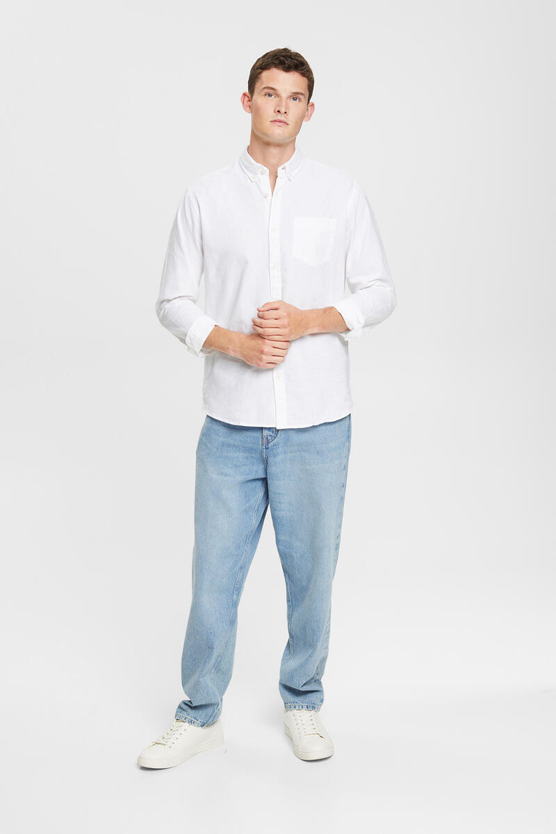 приталенная полосатая оксфордская рубашка из хлопка Классическая рубашка Оксфорд из 100% хлопка. Esprit, белый