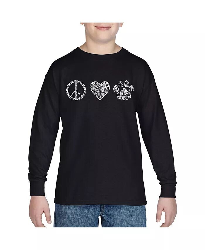 

Футболка с длинными рукавами Big Boy's Word Art - Peace Love Cats La Pop Art, синий