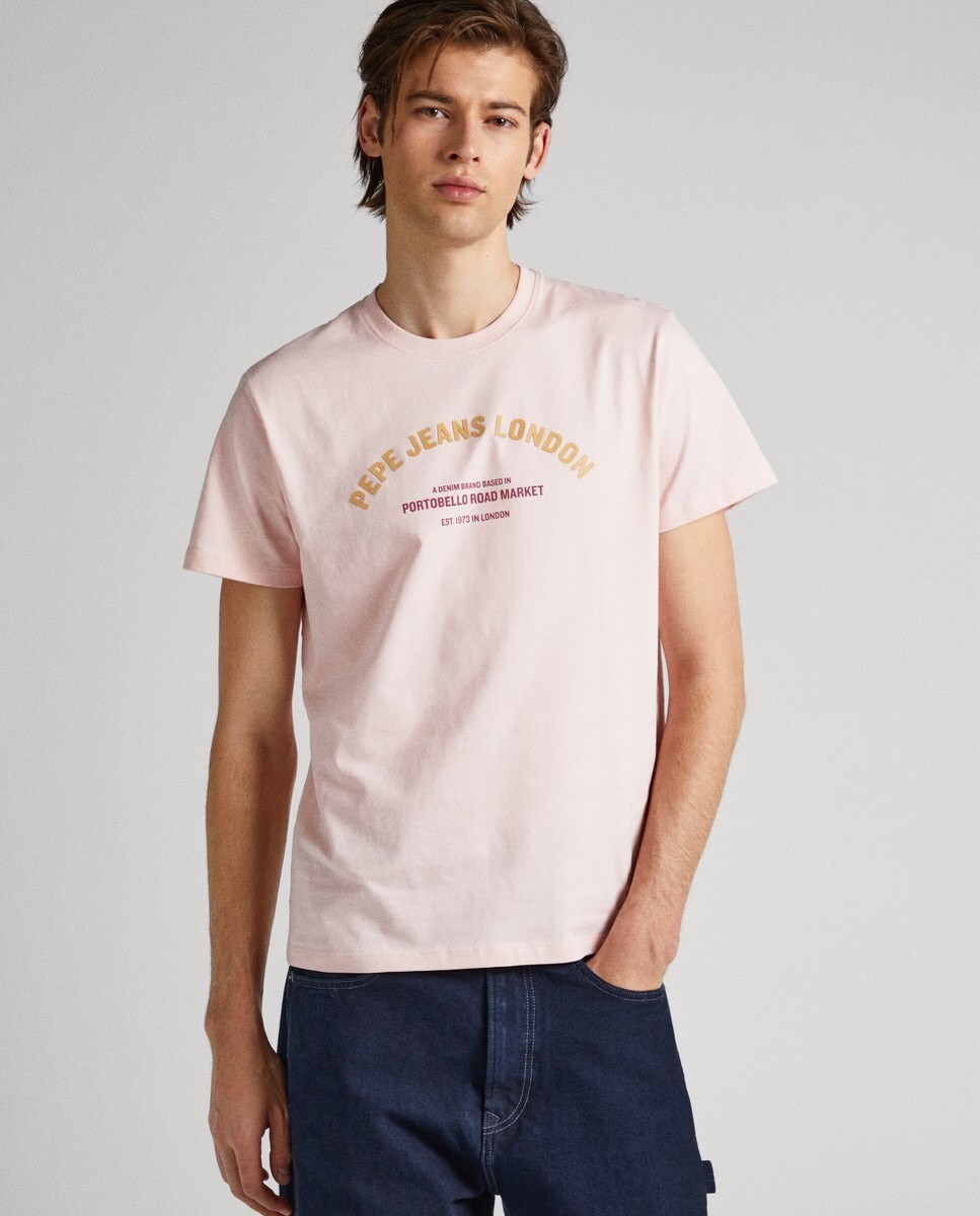 

Мужская футболка с коротким рукавом и логотипом спереди Pepe Jeans, розовый