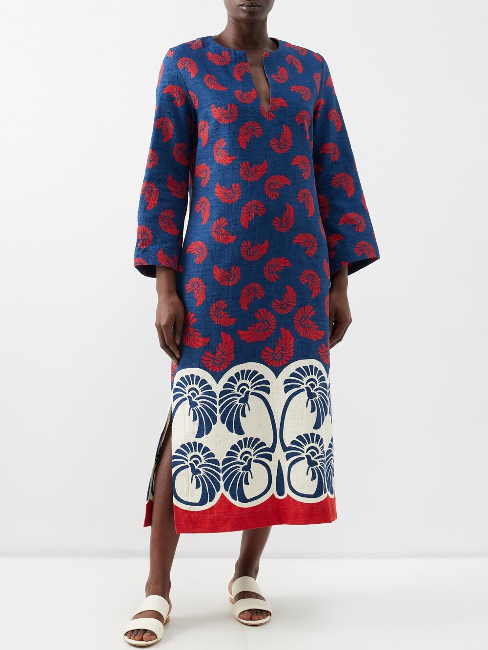

Платье kaftan из смесового хлопка с цветочным принтом La DoubleJ, синий
