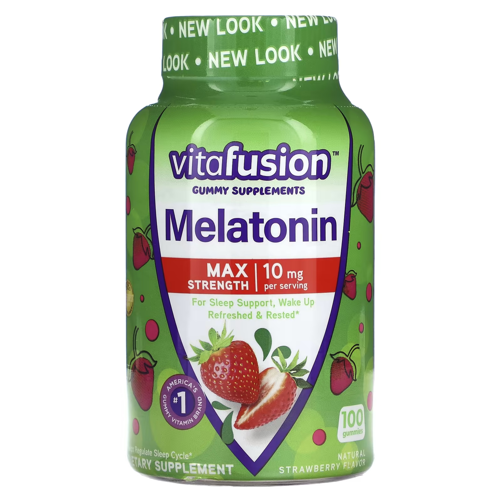 VitaFusion Max Strength Мелатонин Натуральная клубника 10 мг 100 жевательных таблеток (5 мг на жевательную конфету) nature s truth мелатонин для сна ягодное ассорти 5 мг 60 веганских жевательных мармеладок