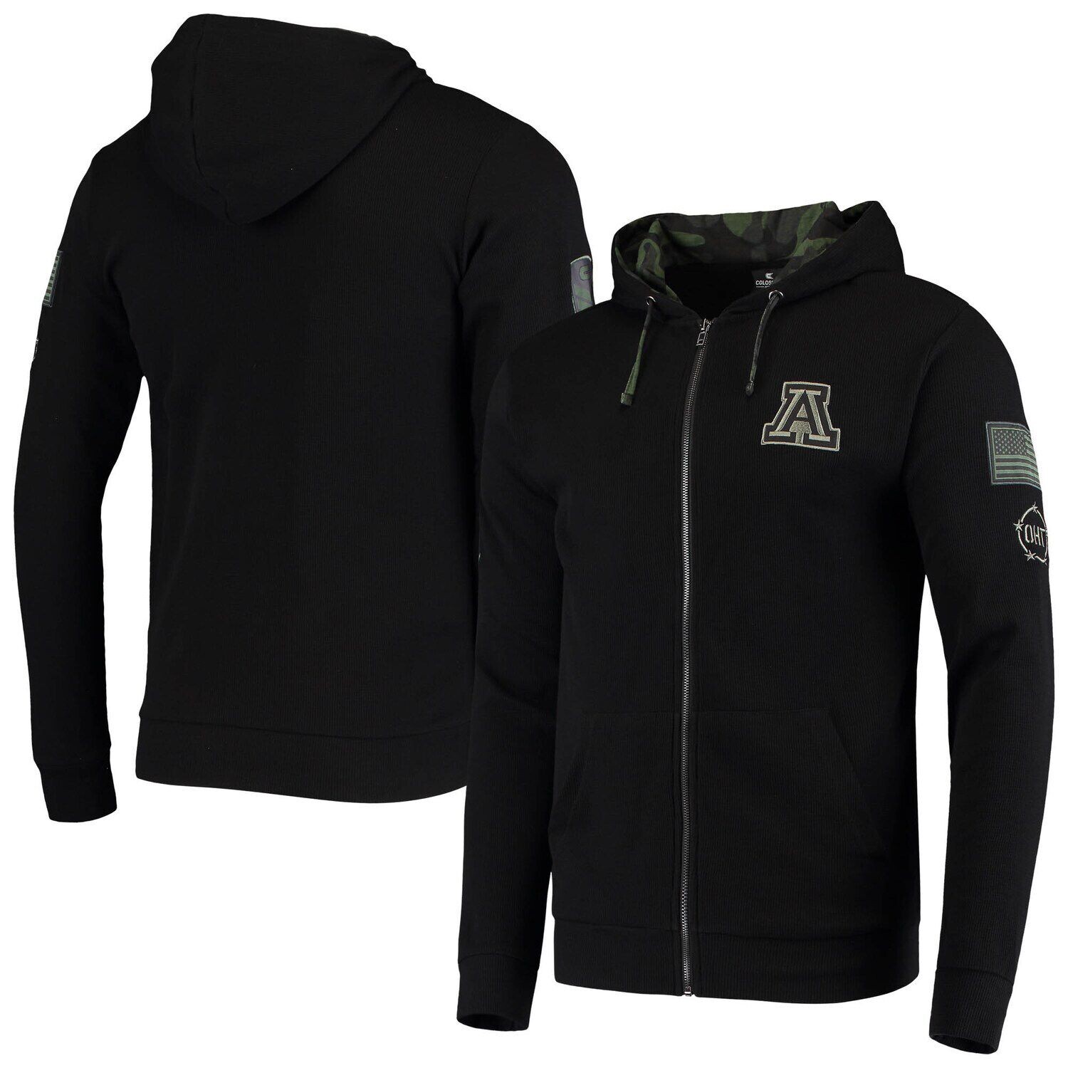 

Мужская толстовка с капюшоном на молнии во всю длину и вафлями Colosseum Black Arizona Wildcats OHT Military Appreciation