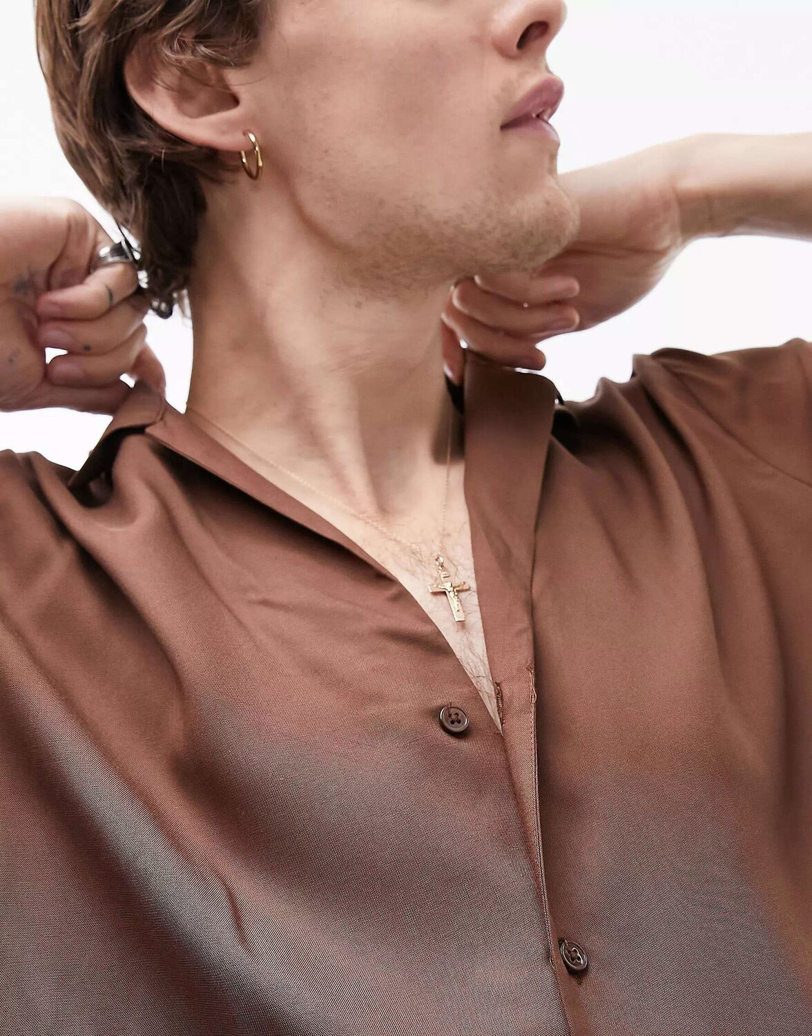 

Табачная рубашка с короткими рукавами Topman Deep Revere