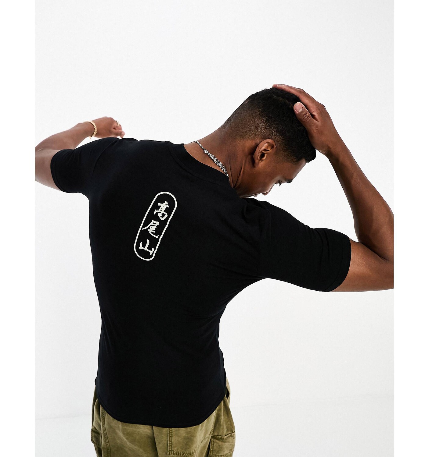 

Черная облегающая футболка ASOS DESIGN с текстовым принтом на спине ASOS DESIGN