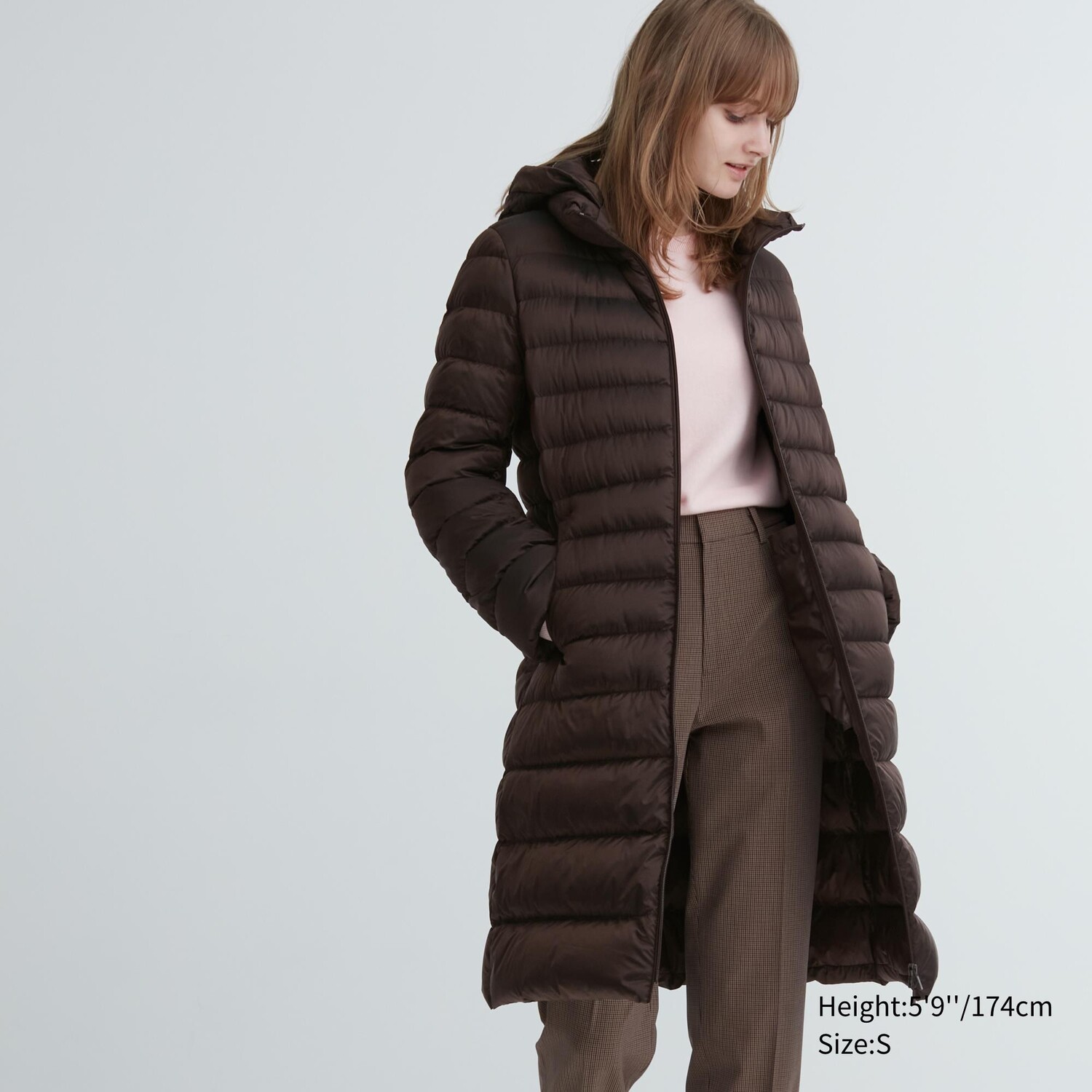 

Ультралегкое длинное пуховое пальто Uniqlo, темно коричневый