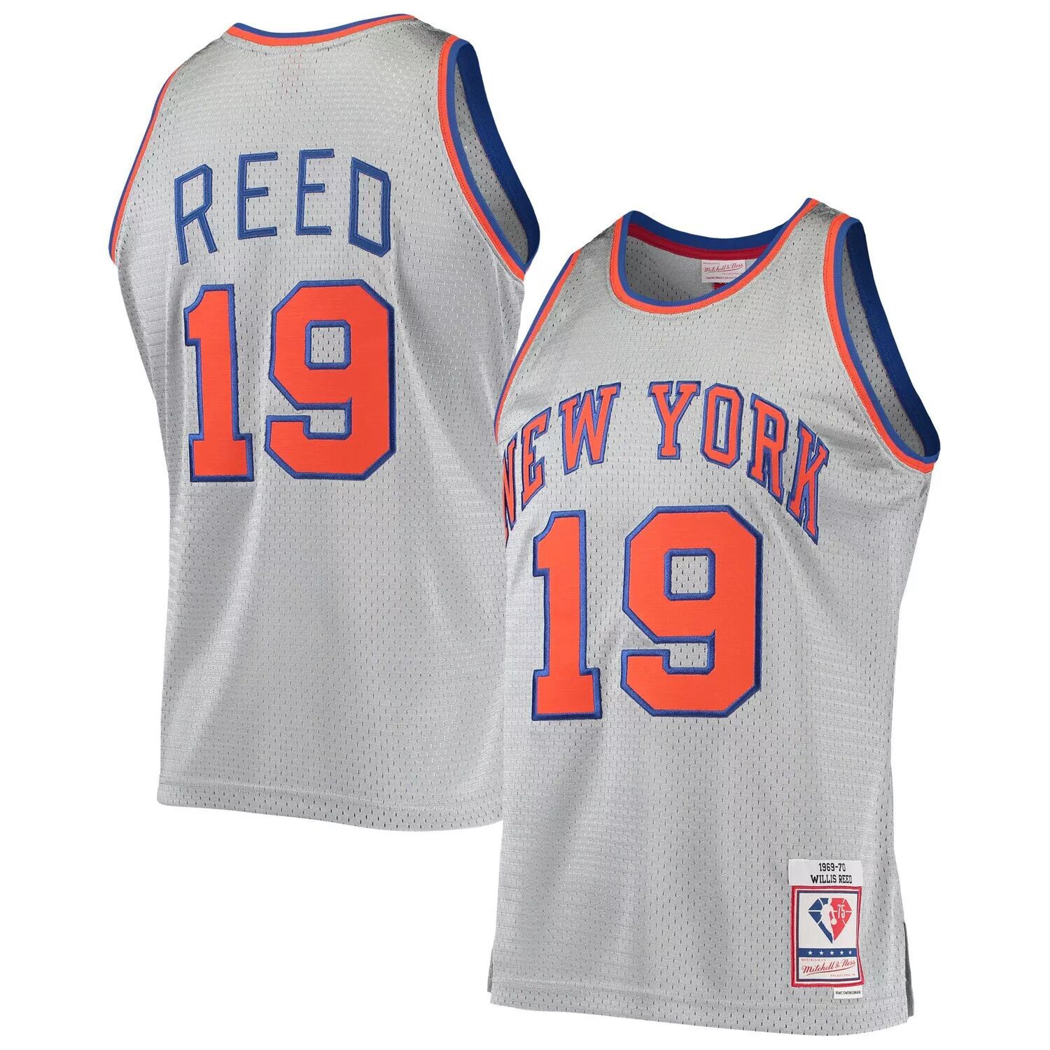 

Мужская Джерси Mitchell & Ness Willis Reed Silver New York Knicks 75th Anniversary 1969-70 Hardwood Classics Swingman Jersey