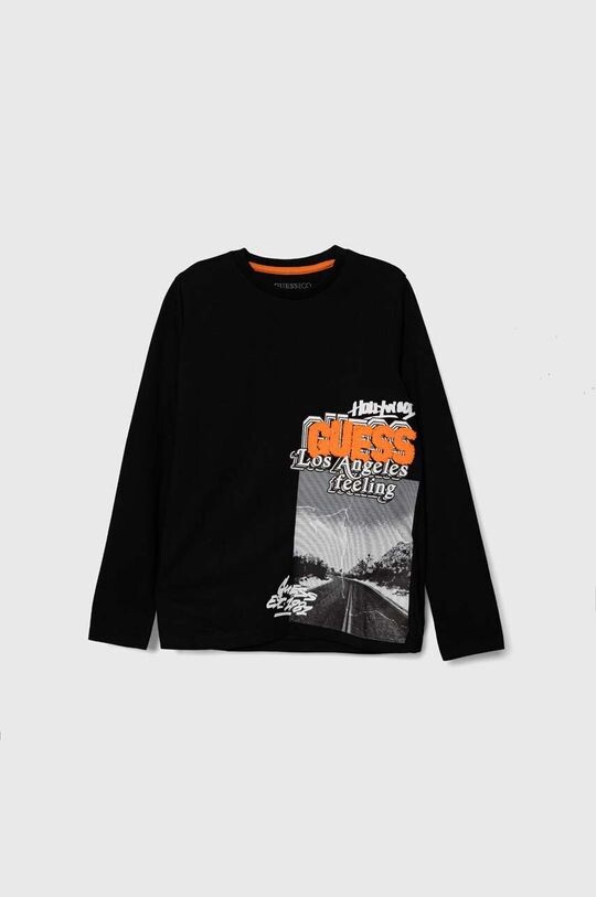 

Детская хлопковая рубашка Guess с длинными рукавами, черный