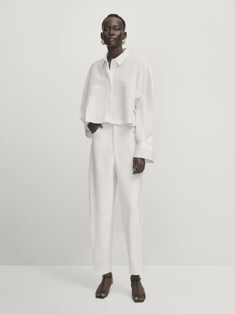 

Брюки со складками по подолу - ателье Massimo Dutti, белый