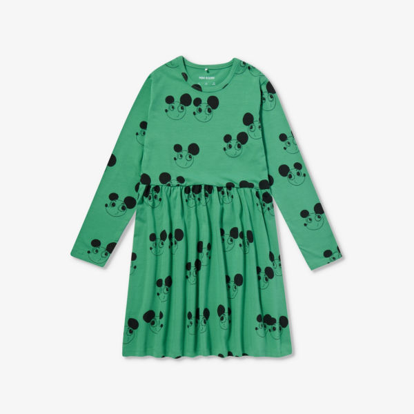 цена Платье из эластичного хлопка с принтом Ritzrats и длинными рукавами 9 месяцев - 11 лет Mini Rodini, зеленый