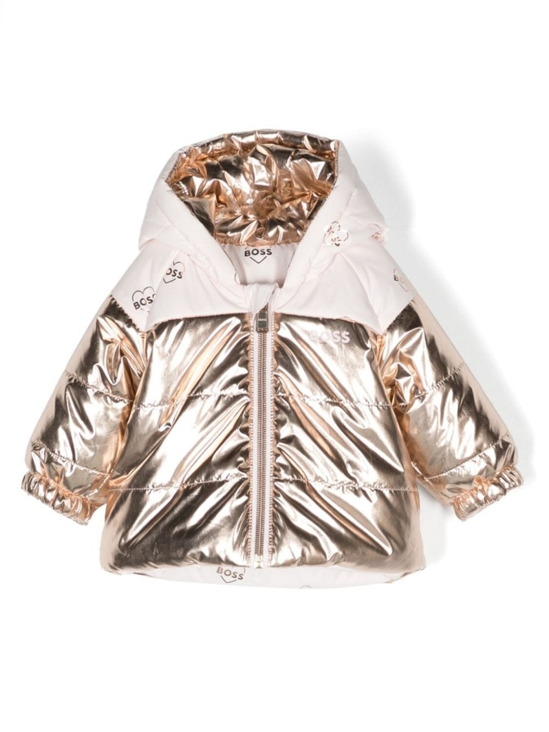 

BOSS Kidswear двусторонний пуховик с логотипом, розовый