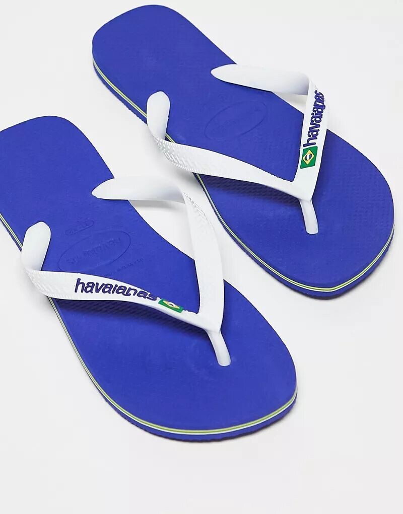 

Сандалии Havaianas Brasil сине-белого цвета с ремешками с логотипом, Синий