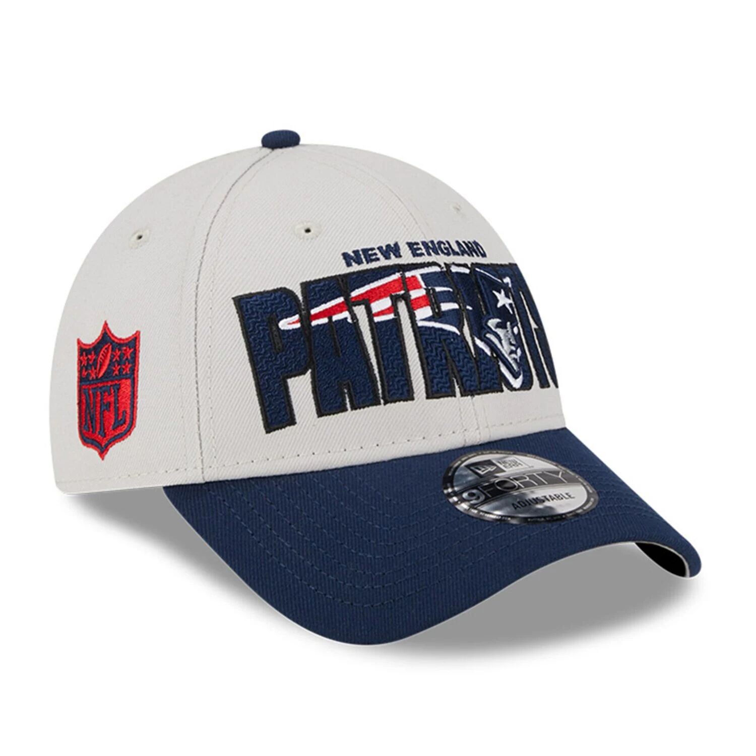 

Мужская регулируемая кепка New Era Stone/темно-синяя New England Patriots 2023 NFL Draft 9FORTY