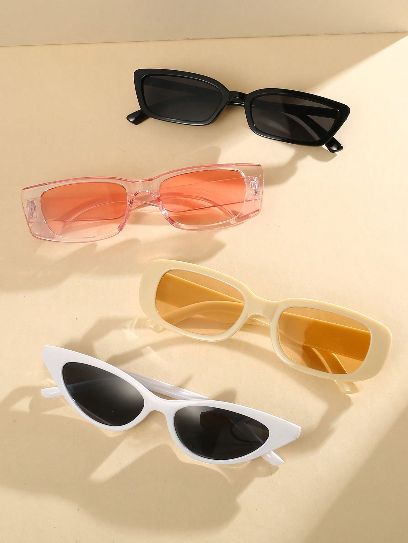 цена 4 пары/комплект женских пляжных солнцезащитных очков кошачьего глаза и квадратной формы