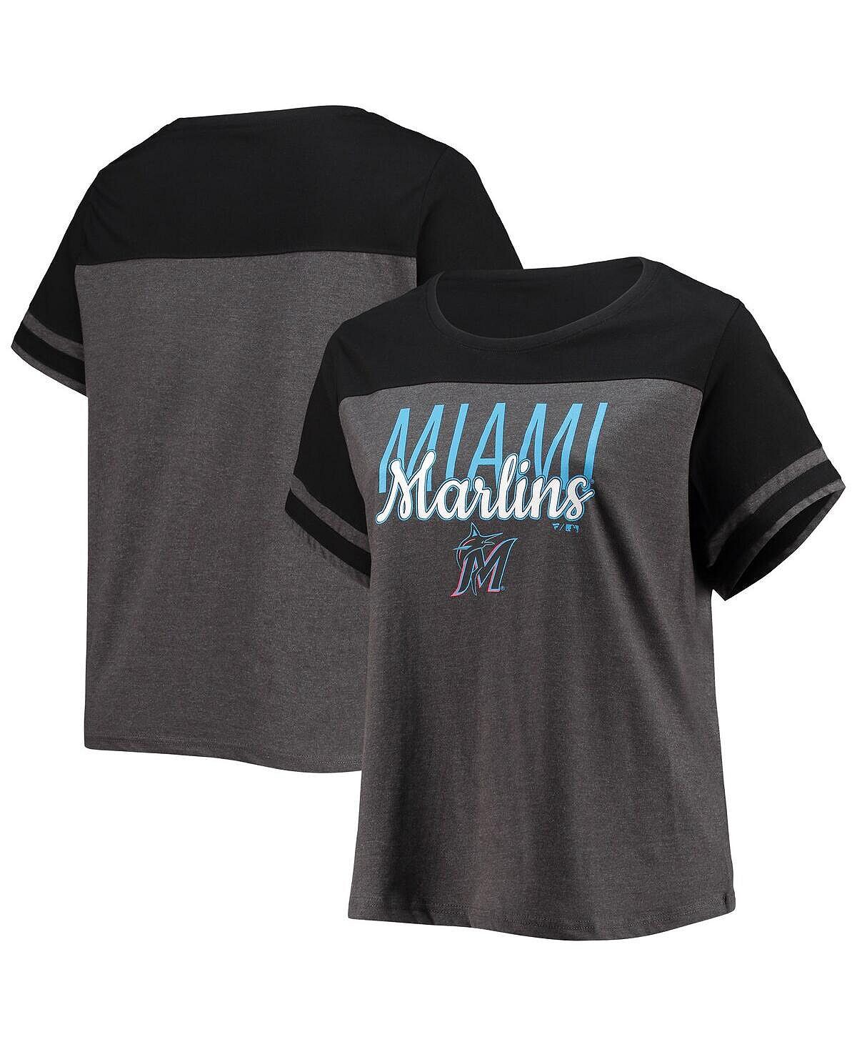 

Женская темно-серая и черная футболка с цветными блоками Miami Marlins больших размеров Profile, Черный