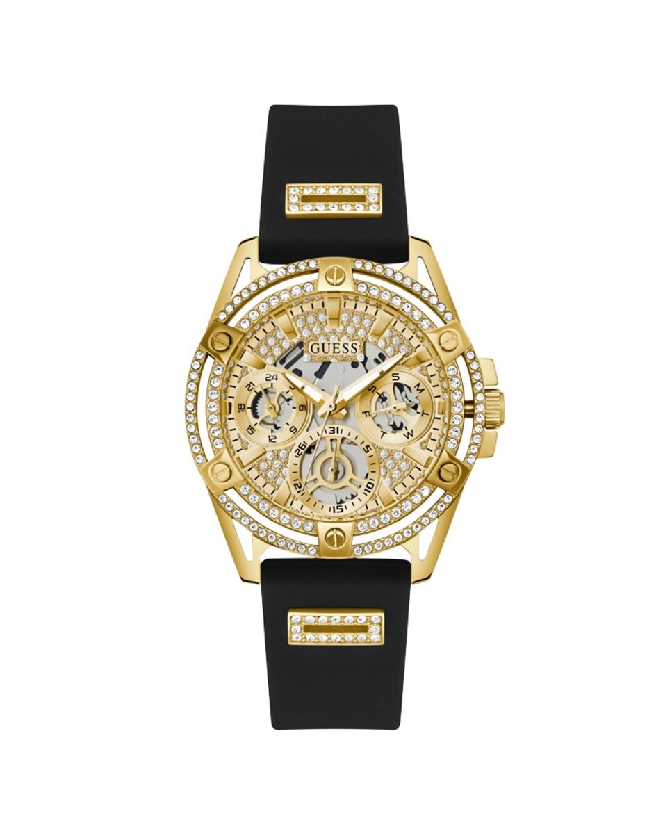 Женские часы Queen GW0536L3 с силиконовым ремешком и черным ремешком Guess, черный силиконовые женские часы charisma gw0621l5 на коричневом ремешке guess коричневый