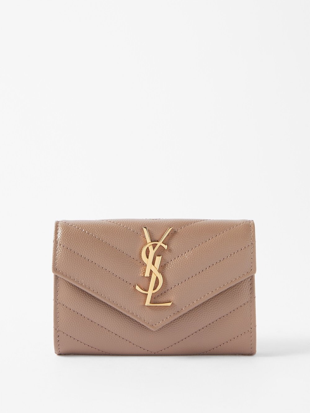 

Стеганый кожаный кошелек с логотипом ysl Saint Laurent, темно-бежевый