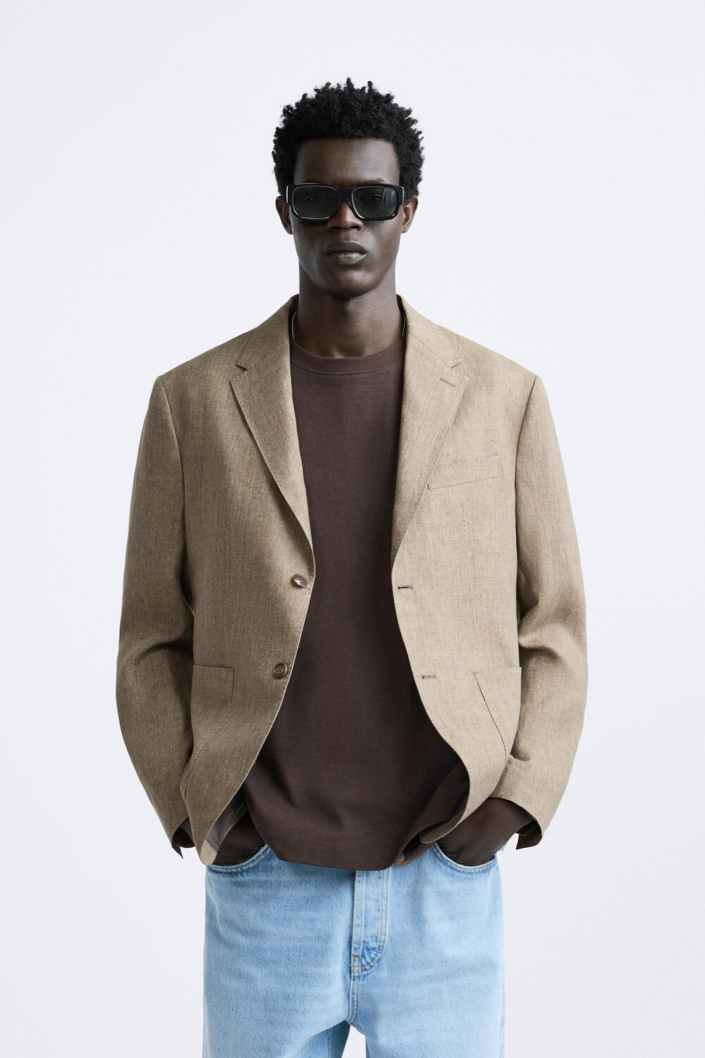 

Блейзер свободного кроя из итальянского льна ZARA, тан марл