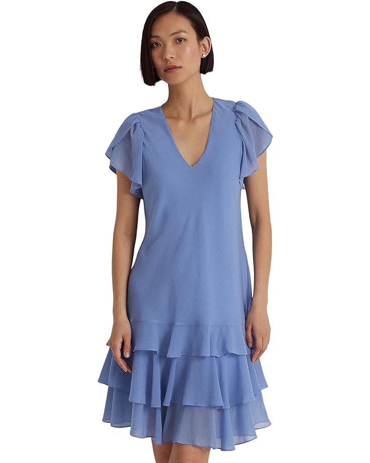 

Платье LAUREN Ralph Lauren Crinkle Georgette Drop-Waist, синий