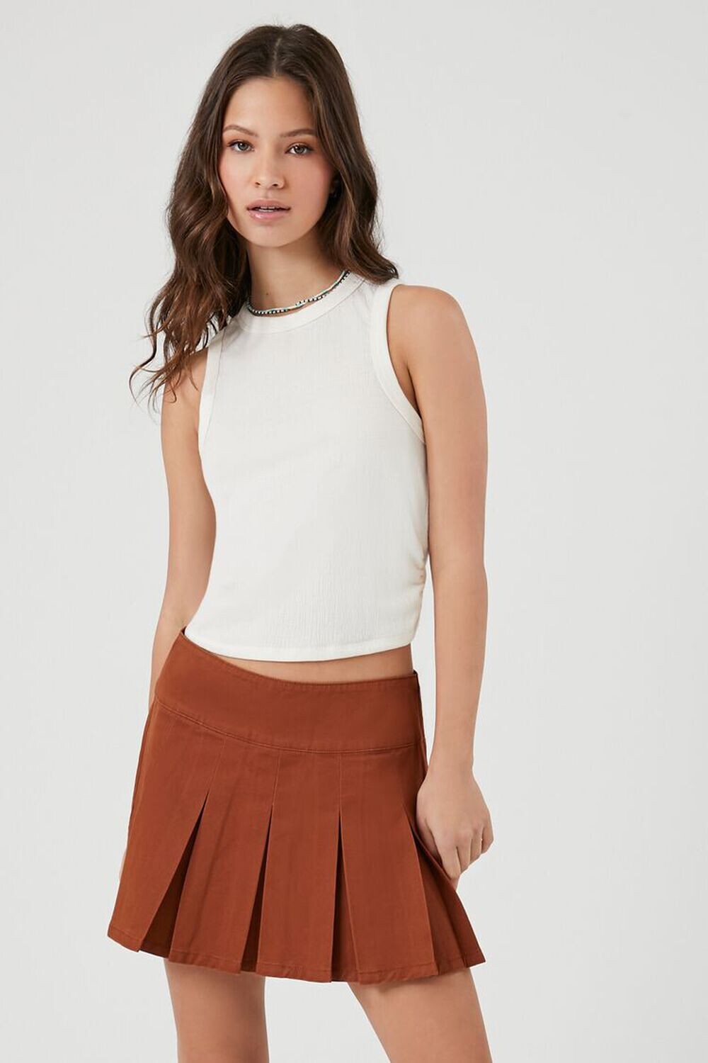 

Мини-юбка со складками из твила Forever 21, ржавый
