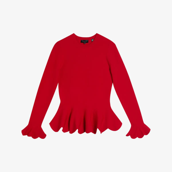 

Топ Lillyyy эластичной вязки с длинными рукавами и баской Ted Baker, красный