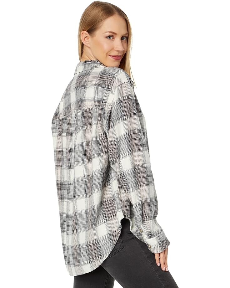 

Рубашка Lucky Brand Oversized Boyfriend Pocket Shirt, цвет Black Cream Plaid