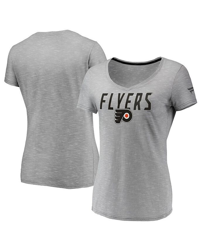 

Женская серая футболка с v-образным вырезом с фирменным логотипом Philadelphia Flyers Space-Dye Fanatics, серый