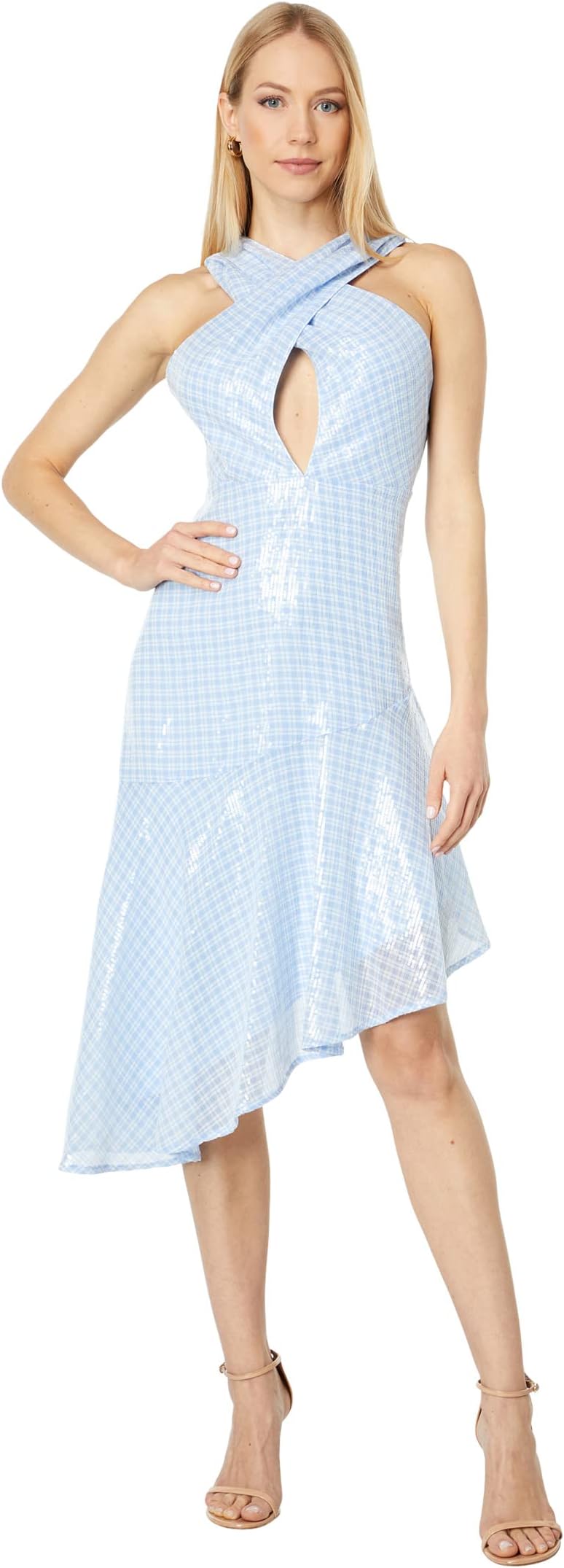 Платье Mini Asymmetrical Flounce ONE33 Social, светло-синий