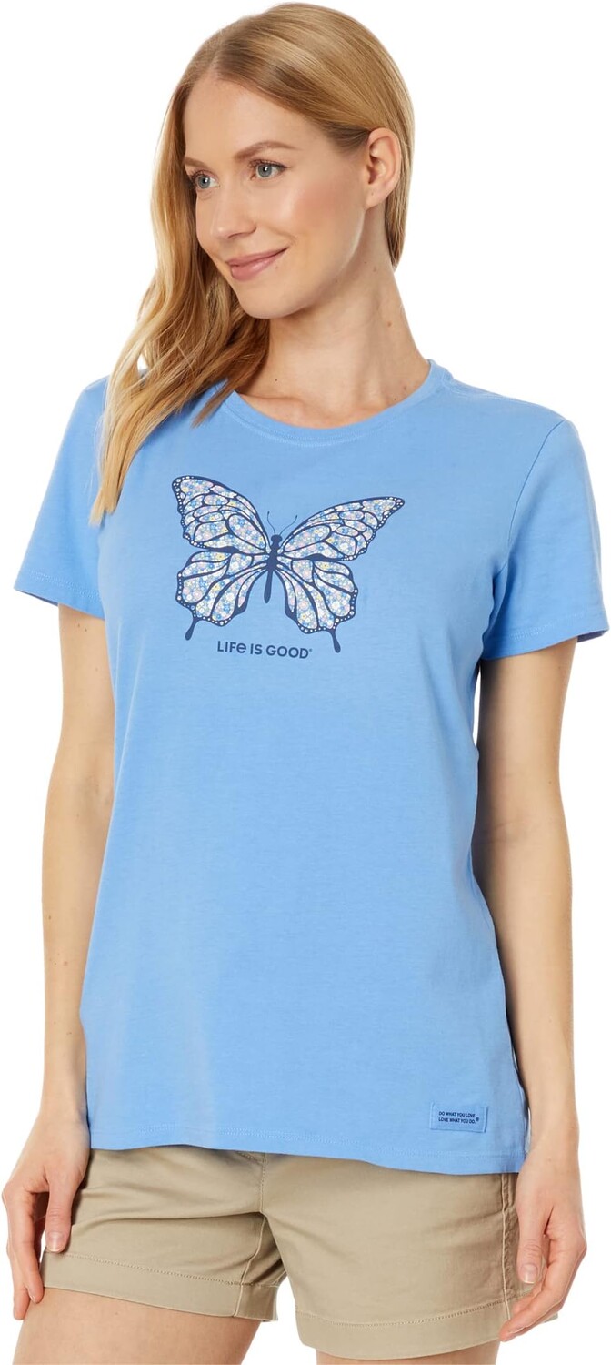 

Футболка Crusher с короткими рукавами и цветочным принтом Ditsy Butterfly Life is Good, цвет Cornflower Blue