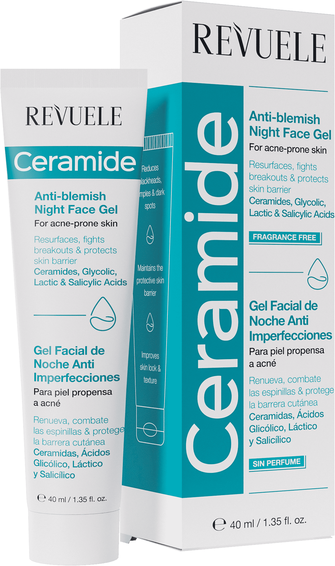 Ночной гель для лица Revuele Ceramide, 40 мл увлажняющий крем с aha кислотами 50 мл