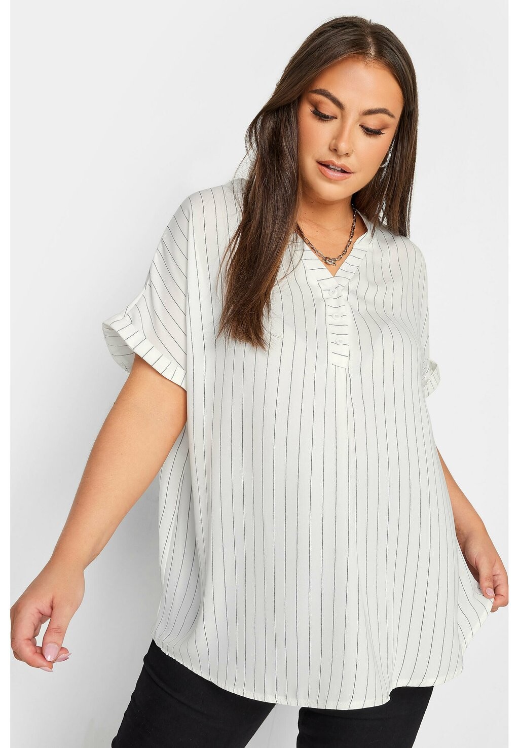 

Блузка HALF PLACKET STRIPE Yours Clothing, цвет white