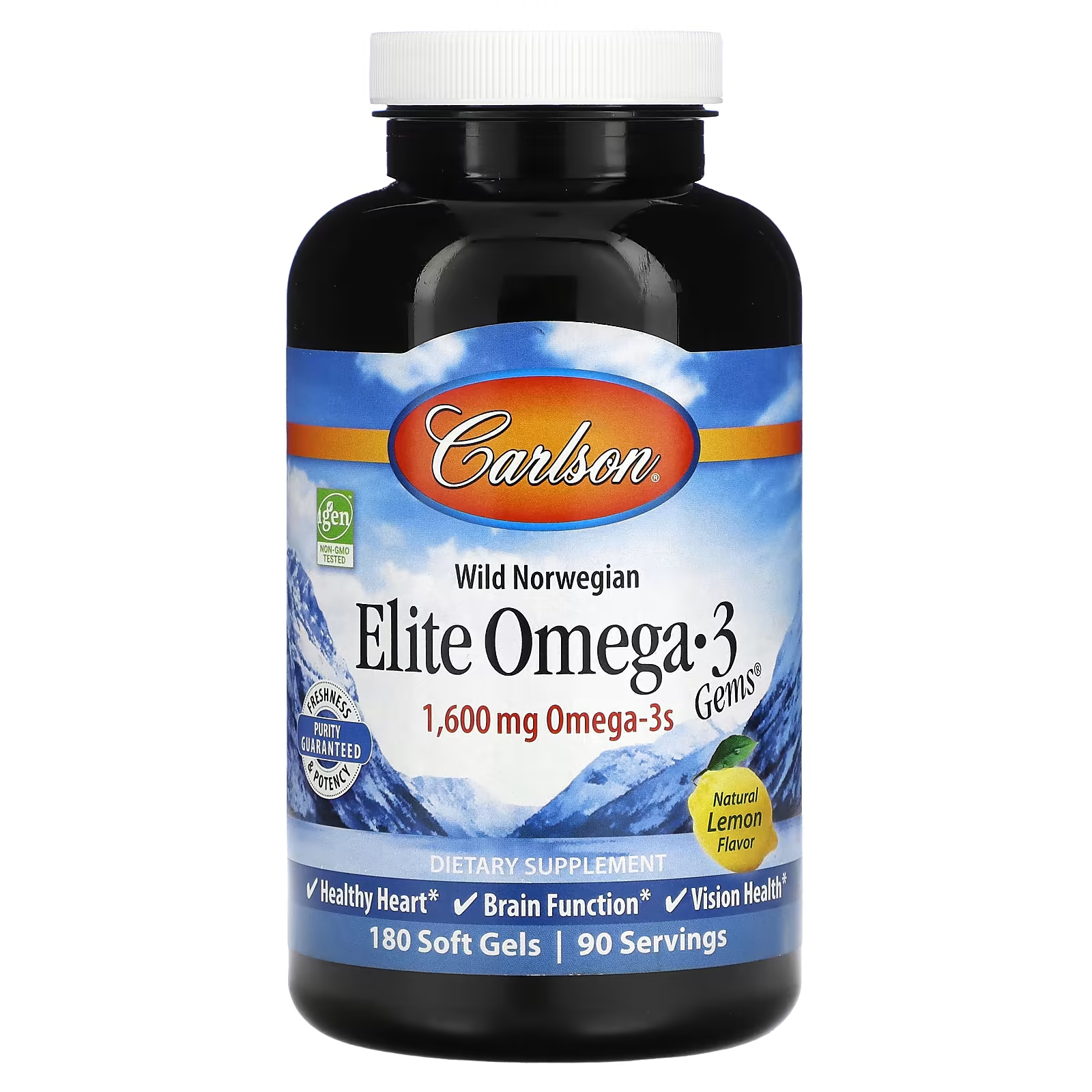 Carlson Wild Norwegian Elite Omega-3 Gems Natural Lemon 1600 мг 180 мягких таблеток (800 мг на мягкую гель)