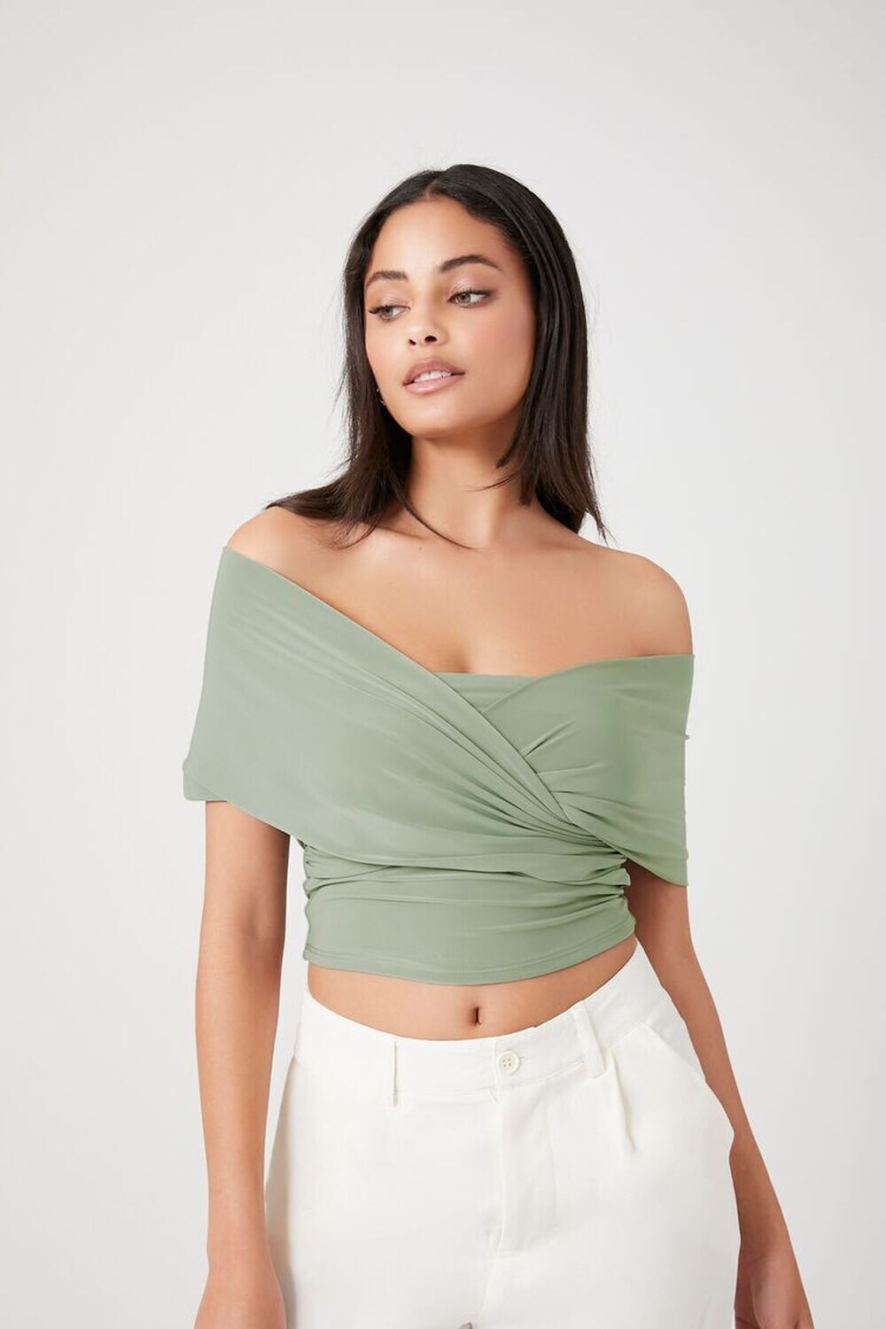 

Топ-перекресток с открытыми плечами Forever 21, оливковый