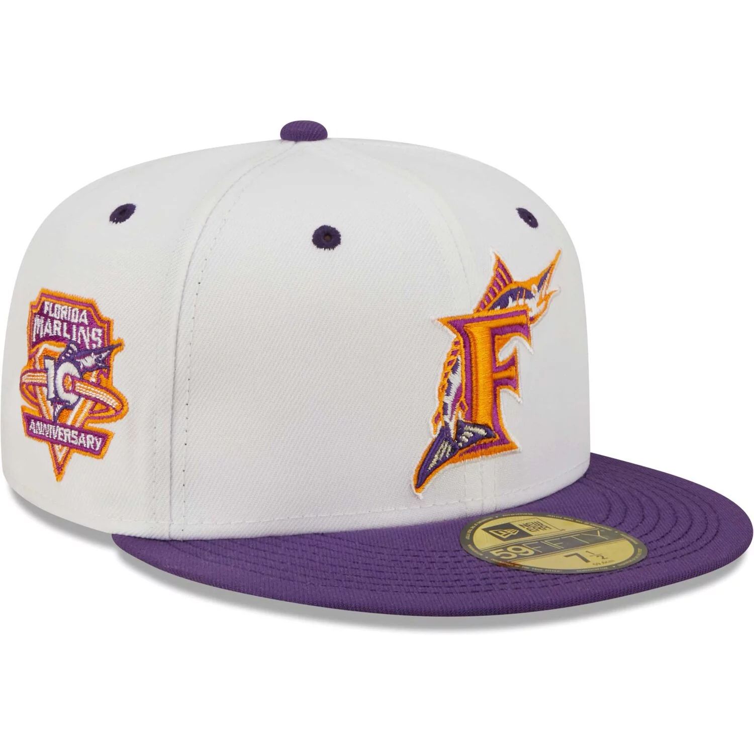 

Мужская облегающая шляпа New Era белого/фиолетового цвета Florida Marlins 10th Anniversary Grape Lolli 59FIFTY