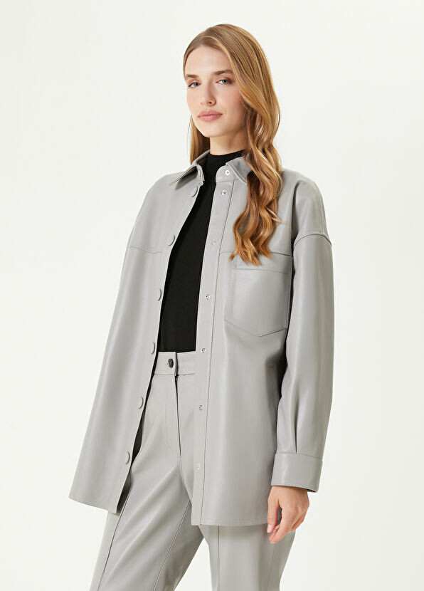 

Кожаная рубашка оверсайз Beymen Collection, серый