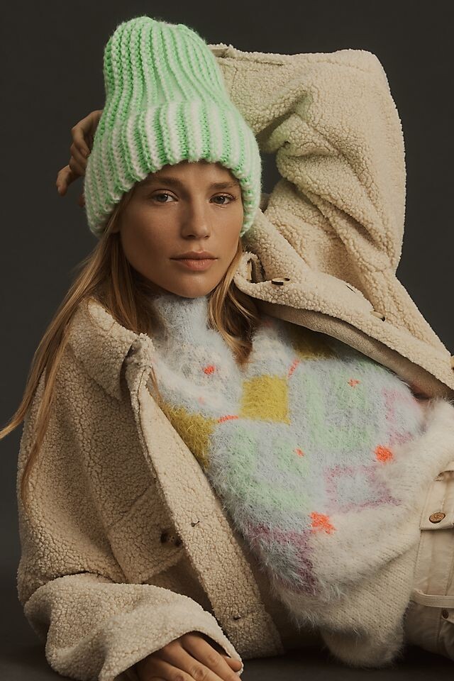 

Двухцветная шапка массивной вязки от Anthropologie, светло-зеленый