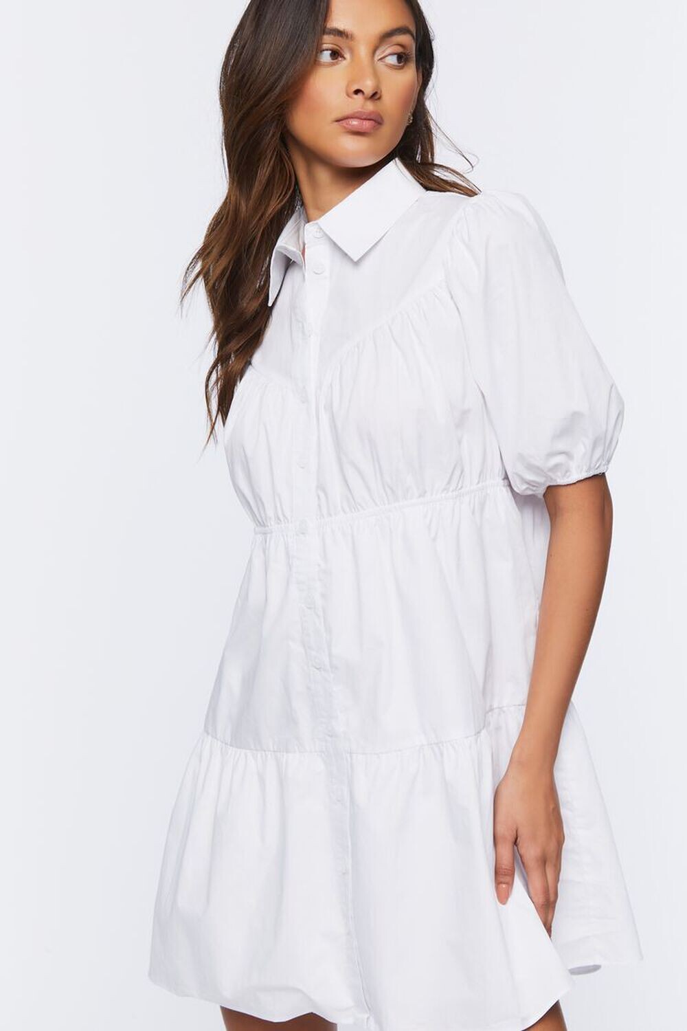 

Многоярусное мини-платье-рубашка Forever 21, белый