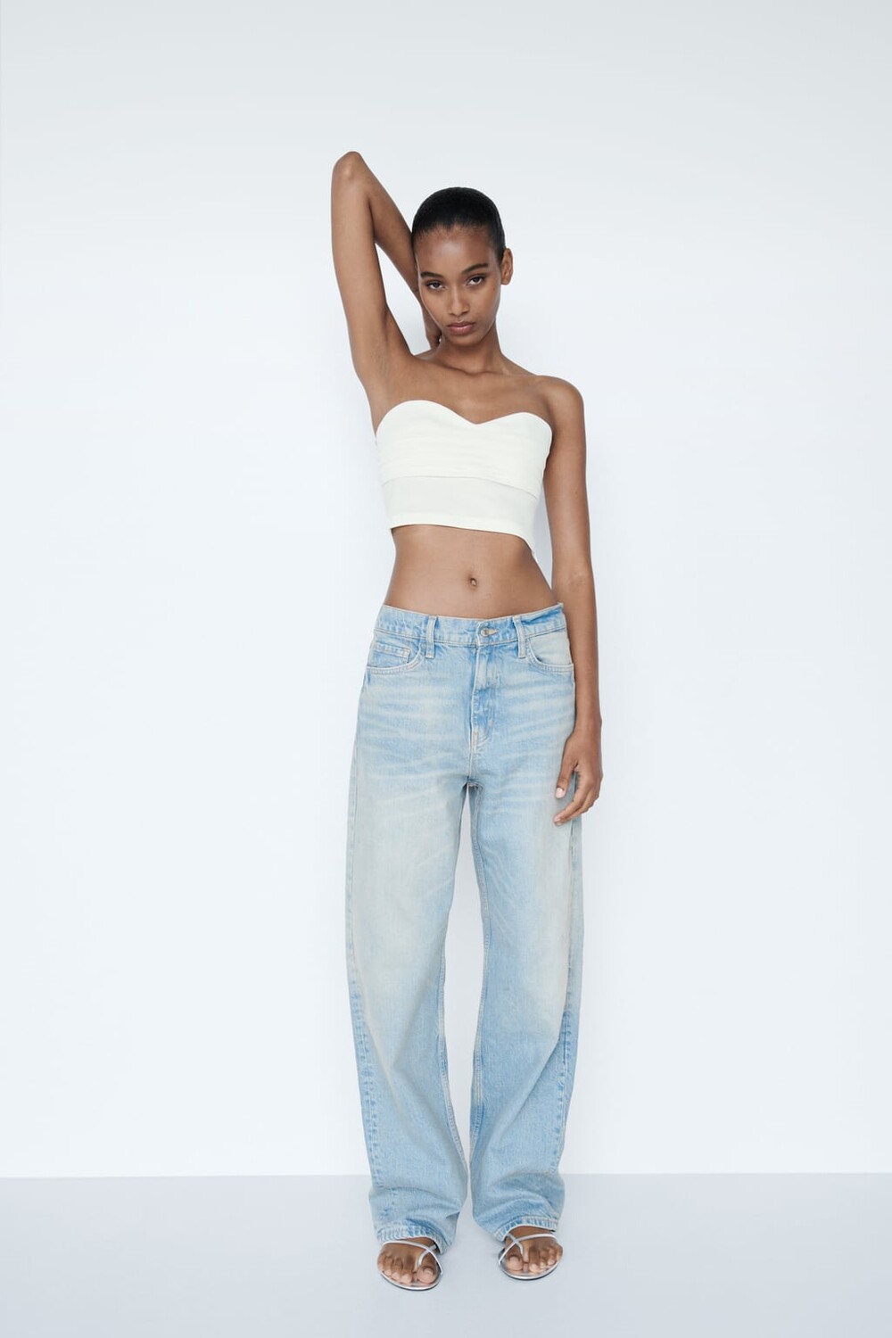 

Укороченный топ со складками ZARA, белый