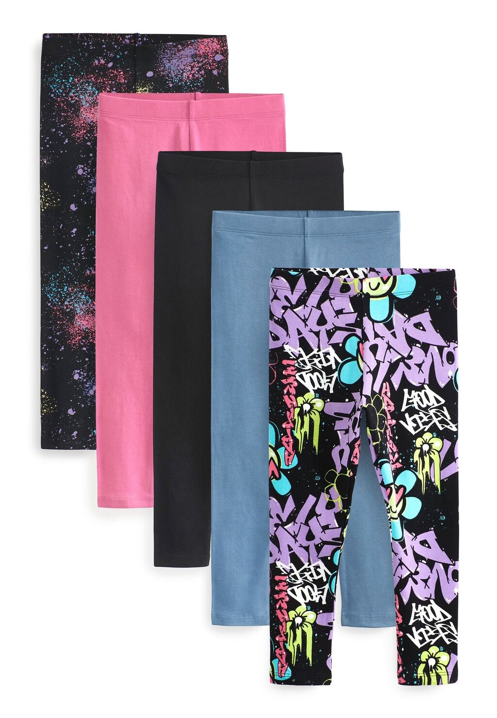 

Леггинсы 5 Pack Next, цвет black pink blue graffiti print splat print